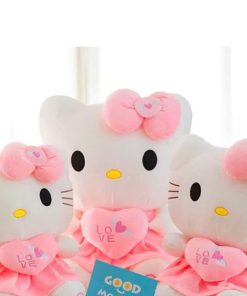Gấu bông Hello Kitty ôm trái tim mặc váy hồng