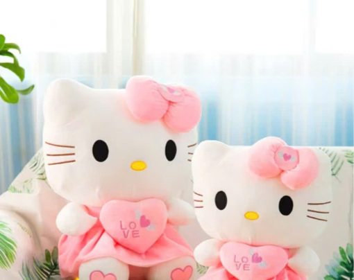 Gấu bông Hello Kitty ôm trái tim mặc váy hồng - Image 3